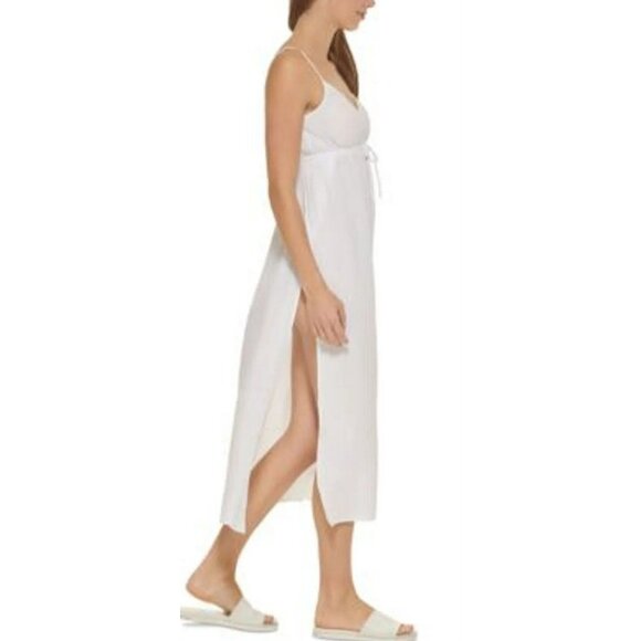 NWTDKNY Women's V Neck Front Tie Maxi Dress Cover Up Swimsuit White Size Large - Picture 3 of 4